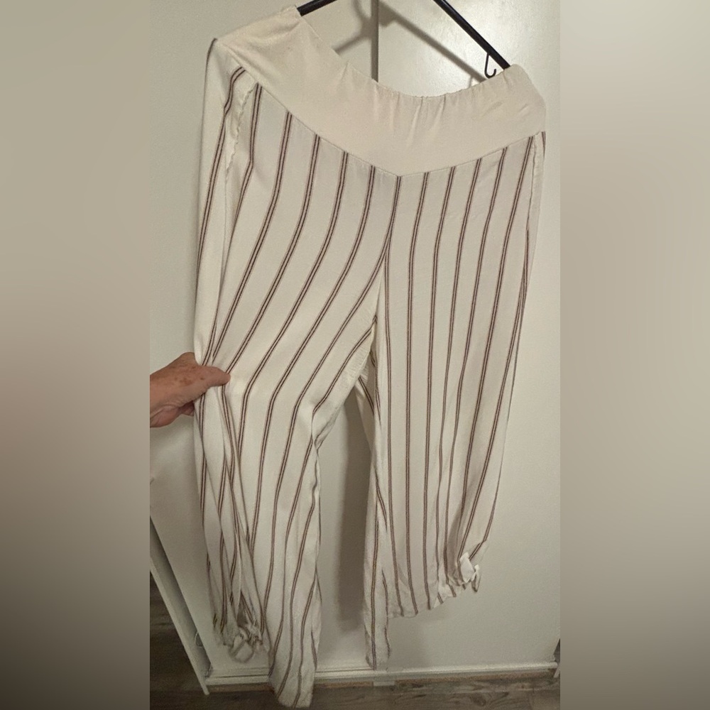 Striped Women's Pants - White and Brown
